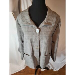 Habitat Size L Lagenlook Gray Plaid Button Up